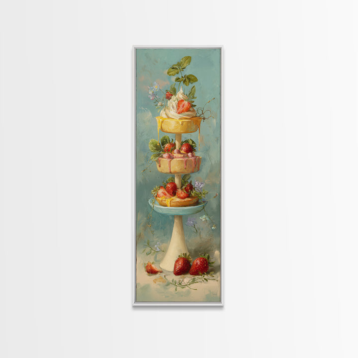 Pastel Cake Stand Canvas Print, Bakery Art, Boho Decor, Bakery Decor, Oil Painting, Patisserie, Kitchen Decor, BAK-1x3-97