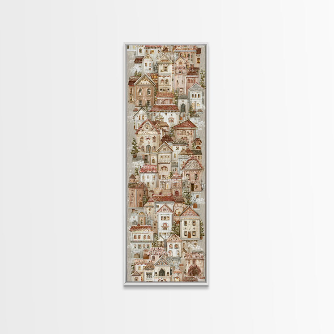 Gingerbread Houses in Charming Folk Art Style Canvas Print, Bakery Art, Textured Painting, Bakery Decor, Fine Art, Patisserie, BAK-1x3-98
