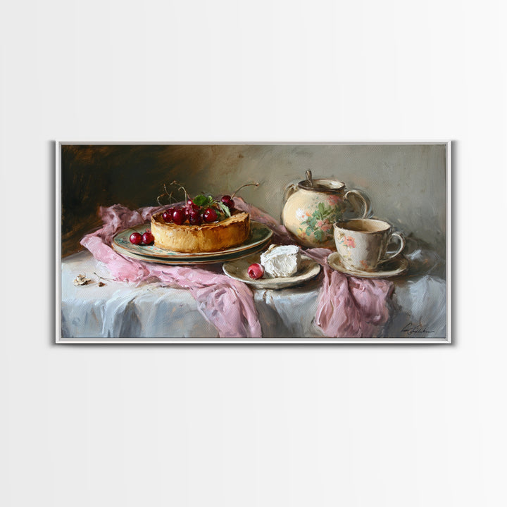 Cherry Tart Still Life Framed Canvas Print, Bakery Art, Digital Print, Bakery Decor, Fine Art, Patisserie, Kitchen Art Print, BAK-2x1-1