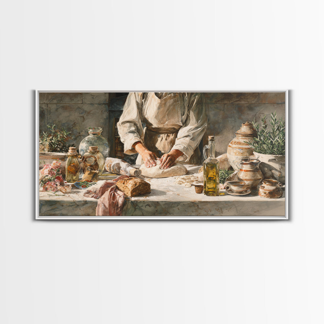 Baker Hands Shaping Dough Framed Canvas Print, Bakery Art, Printable Wall Art, Bakery Decor, Patisserie, Coffee Wall Art, BAK-2x1-13