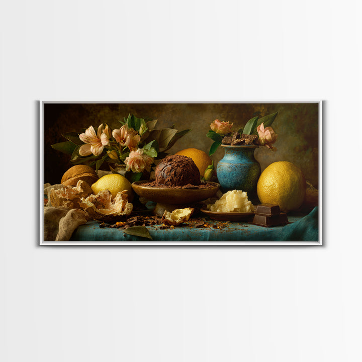 Chocolate Truffle Still Life Framed Canvas Print, Bakery Art, Bakery Decor, Watercolor Art, Patisserie, Kitchen Prints, BAK-2x1-15