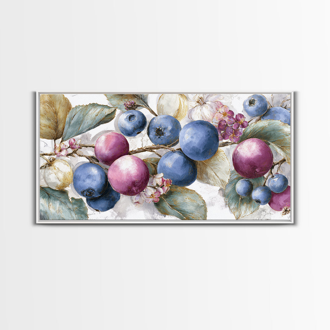 Blueberry Galette with Rustic Farmhouse Texture Framed Canvas Print, Bakery Art, Kids Art, Bakery Decor, Fine Art, Patisserie, BAK-2x1-19