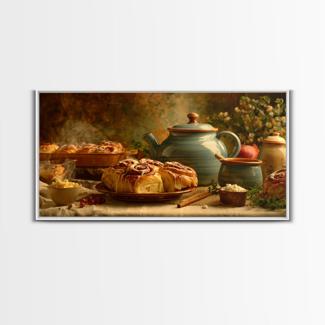 Cinnamon Rolls in a Warm Country Kitchen Canvas Print, Bakery Art, Watercolor Painting, Bakery Decor, Fine Art, Patisserie, BAK-2x1-31