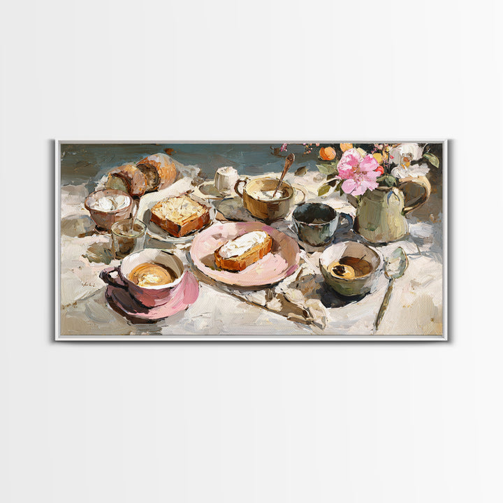 Painterly Eclair and Coffee Still Life Canvas Print, Bakery Art, Wall Art, Bakery Decor, Oil Painting, Patisserie, BAK-2x1-32