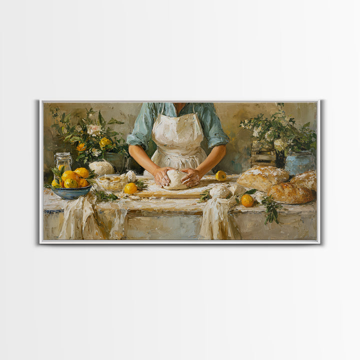 Baker Hands Shaping Dough Framed Canvas Print, Bakery Art, Printable Wall Art, Bakery Decor, Patisserie, Coffee Wall Art, BAK-2x1-37