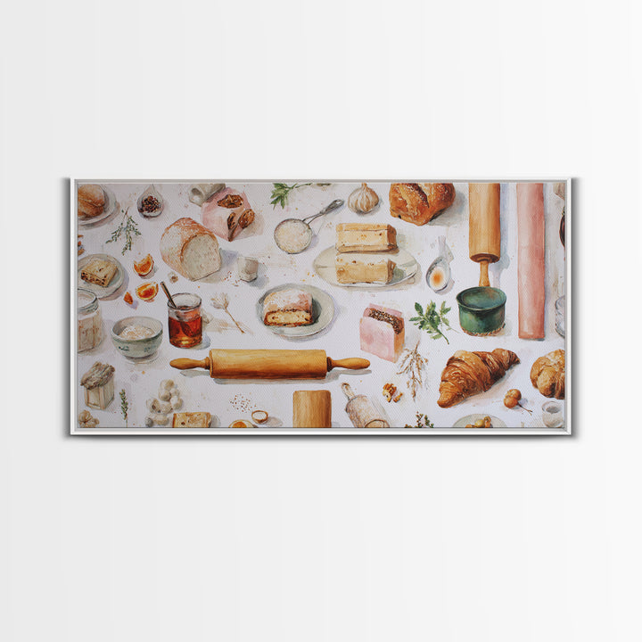 Patisserie Pattern of Rolling Pins and Pastries Canvas Print, Bakery Art, Kitchen Decor, Bakery Decor, Fine Art, Patisserie, BAK-2x1-41