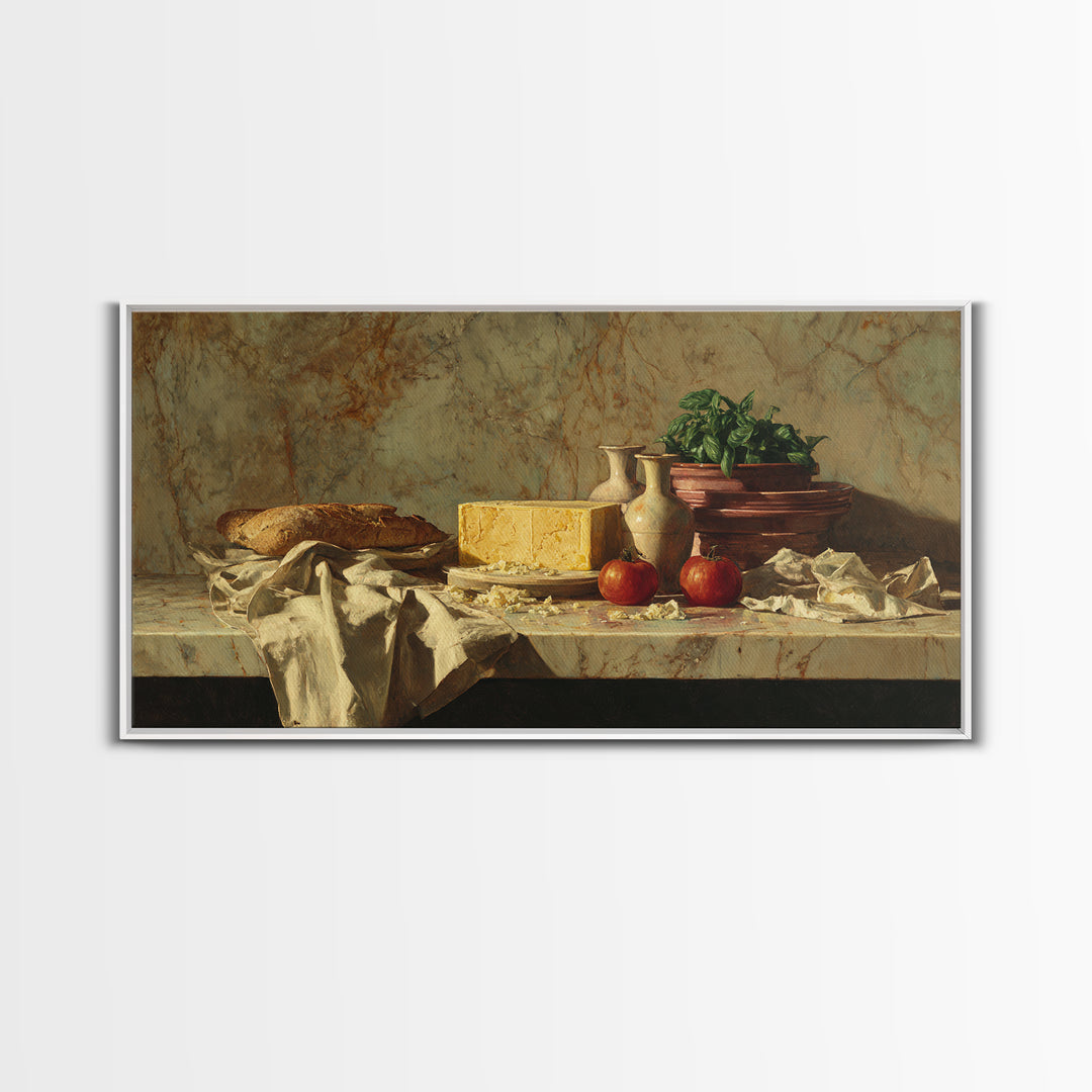 Baguette and Butter Still Life on Marble Canvas Print, Bakery Art, Printable Wall Art, Bakery Decor, Fine Art, Patisserie, BAK-2x1-52