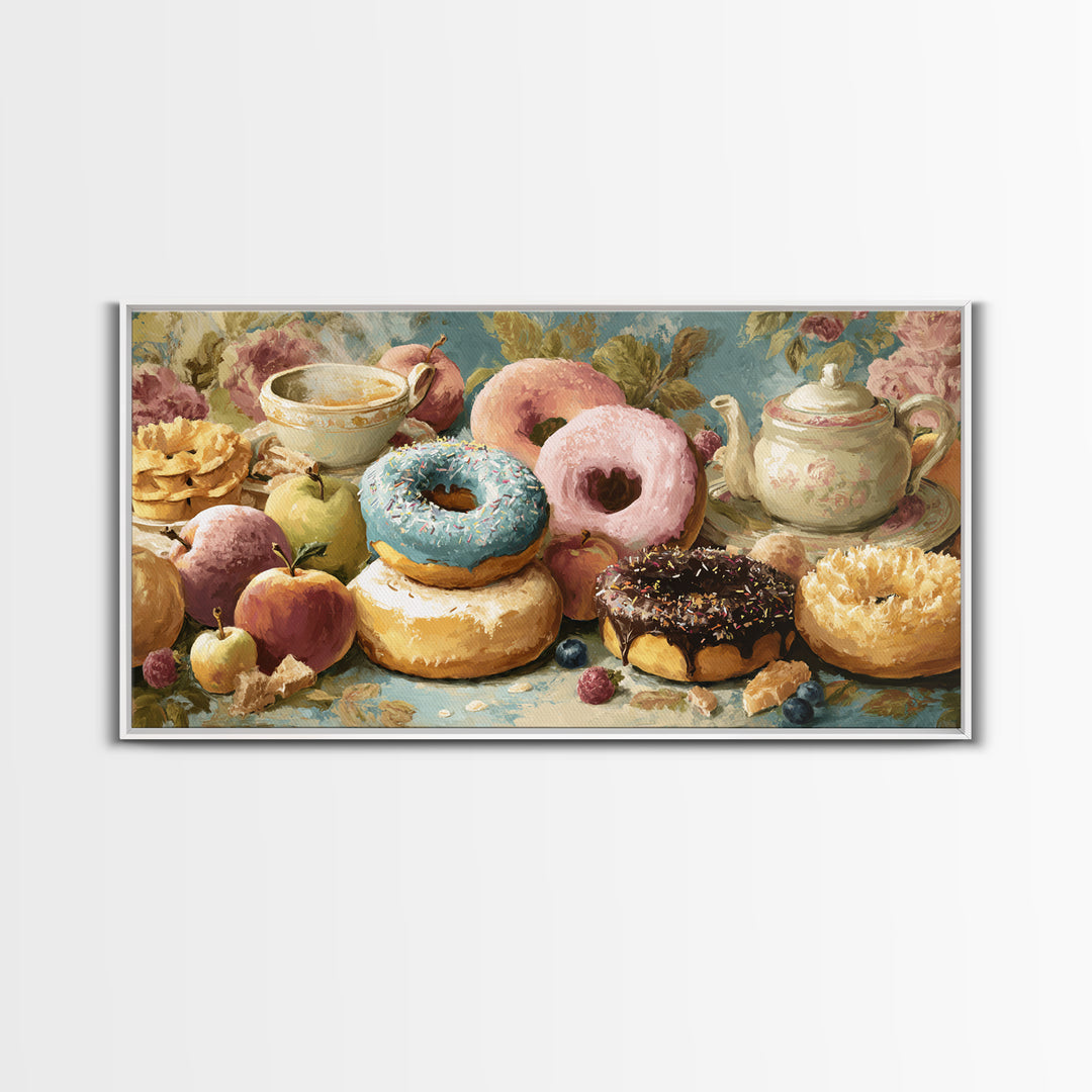 Whimsical Donut Assortment Canvas Print, Bakery Art, Kitchen Prints, Bakery Decor, Oil Painting, Patisserie, Fine Art, BAK-2x1-53