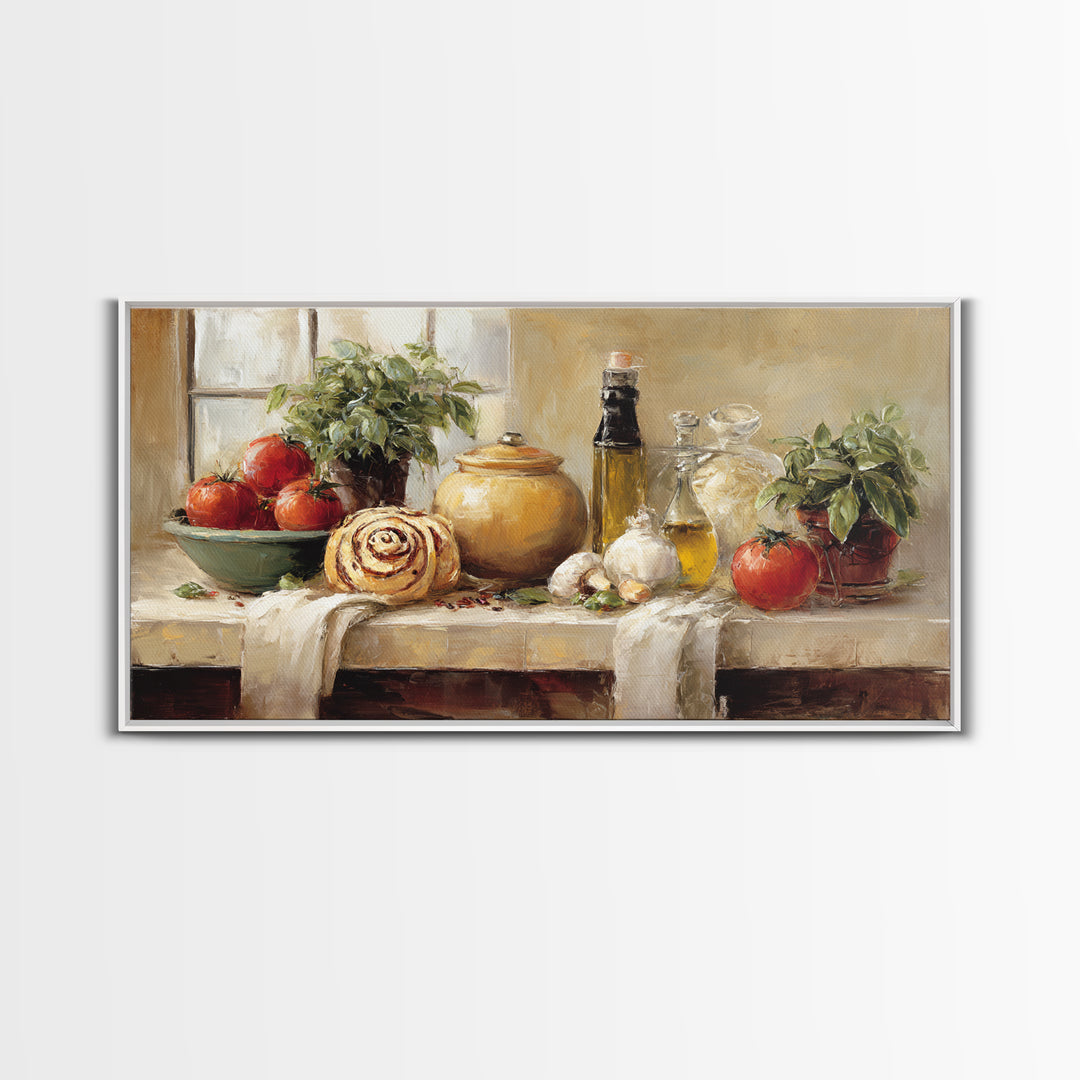 Cinnamon Rolls in a Warm Country Kitchen Framed Canvas Print, Bakery Art, Kitchen Print, Bakery Decor, Fine Art, Patisserie, BAK-2x1-55