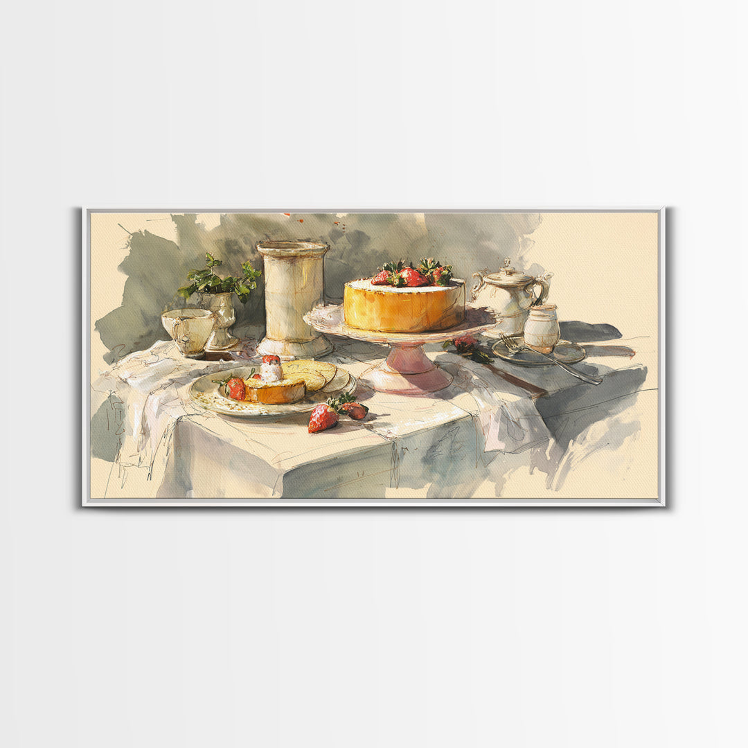 Pastel Cake Stand Canvas Print, Bakery Art, Kitchen Art, Bakery Decor, Patisserie, Neutral Wall Art, Aesthetic Wall Art, BAK-2x1-57