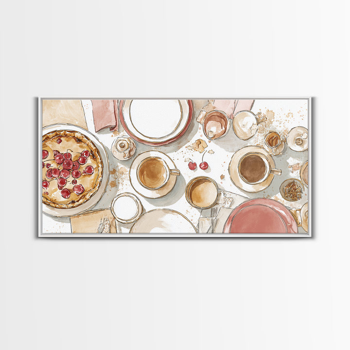 Retro Diner Pie Illustration Framed Canvas Print, Bakery Art, Kitchen Wall Art, Bakery Decor, Oil Painting, Patisserie, BAK-2x1-60