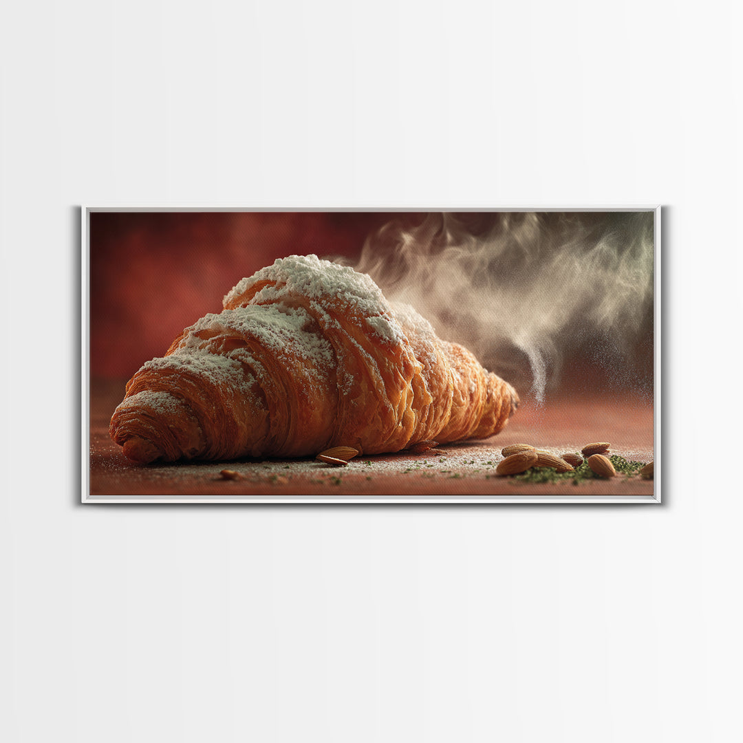 Almond Croissant Closeup Framed Canvas Print, Bakery Art, Print, Bakery Decor, Fine Art, Patisserie, Food Art, Kitchen Print, BAK-2x1-83