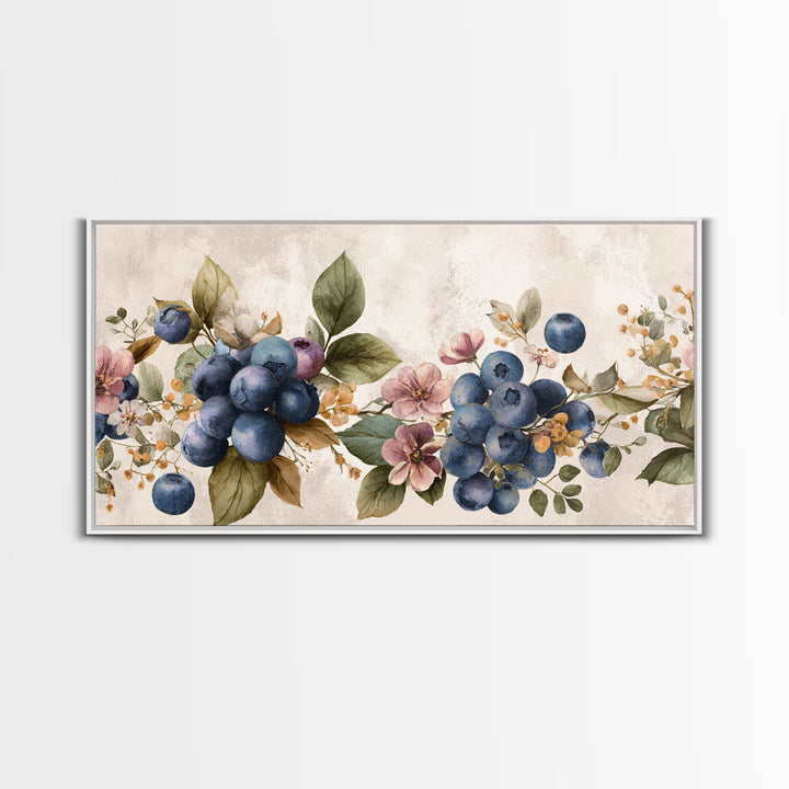 Blueberry Galette with Rustic Farmhouse Texture Framed Canvas Print, Bakery Art, Watercolor Painting, Bakery Decor, Patisserie, BAK-2x1-91