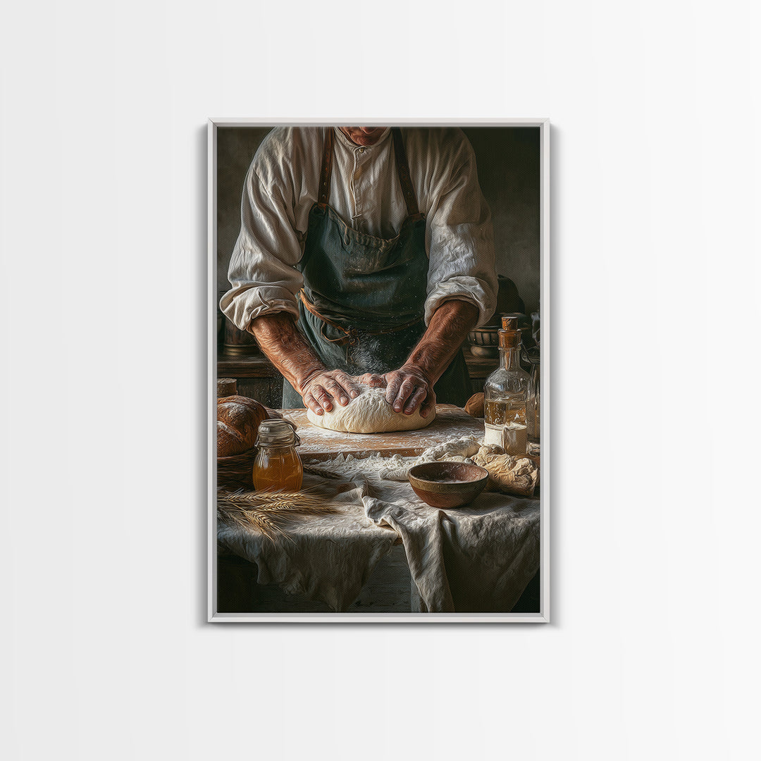 Baker Hands Shaping Dough Framed Canvas Print, Bakery Art, Digital Print, Bakery Decor, Fine Art, Patisserie, Kitchen Art Print, BAK-2x3-1