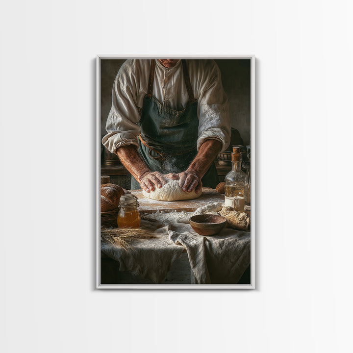 Baker Hands Shaping Dough Framed Canvas Print, Bakery Art, Digital Print, Bakery Decor, Fine Art, Patisserie, Kitchen Art Print, BAK-2x3-1