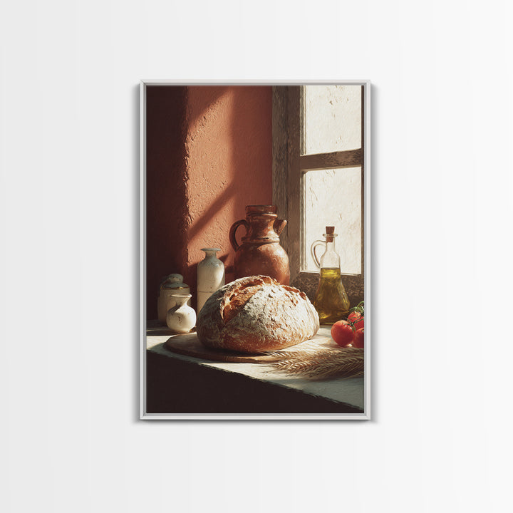 Rustic Loaf of Bread Framed Canvas Print, Bakery Art, Kitchen Wall Art, Bakery Decor, Oil Painting, Patisserie, BAK-2x3-12
