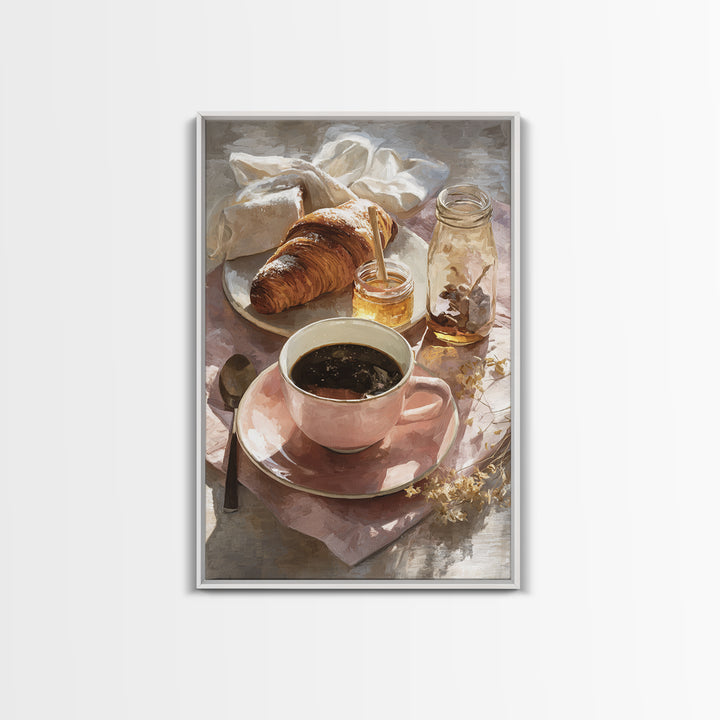 Painterly Eclair and Coffee Still Life Framed Canvas Print, Bakery Art, Kitchen Prints, Bakery Decor, Oil Painting, Patisserie, BAK-2x3-20