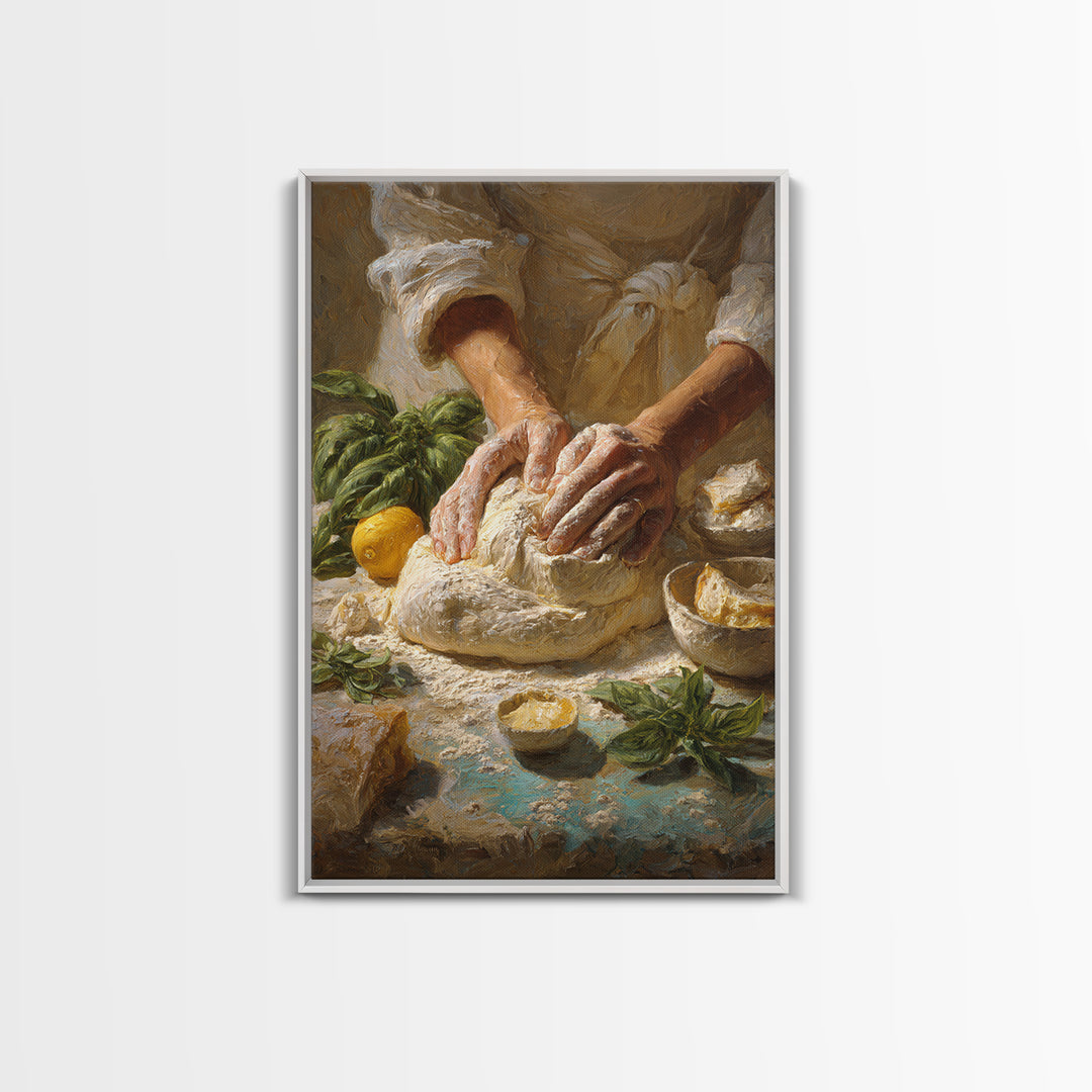 Baker Hands Shaping Dough Framed Canvas Print, Bakery Art, Digital Print, Bakery Decor, Fine Art, Patisserie, Kitchen Art Print, BAK-2x3-25