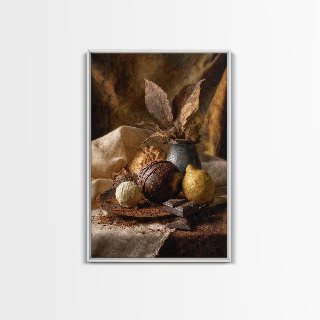 Chocolate Truffle Still Life Framed Canvas Print, Bakery Art, Room Decor, Bakery Decor, Fine Art, Patisserie, Digital Print, BAK-2x3-3