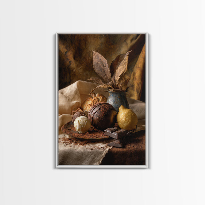 Chocolate Truffle Still Life Framed Canvas Print, Bakery Art, Room Decor, Bakery Decor, Fine Art, Patisserie, Digital Print, BAK-2x3-3
