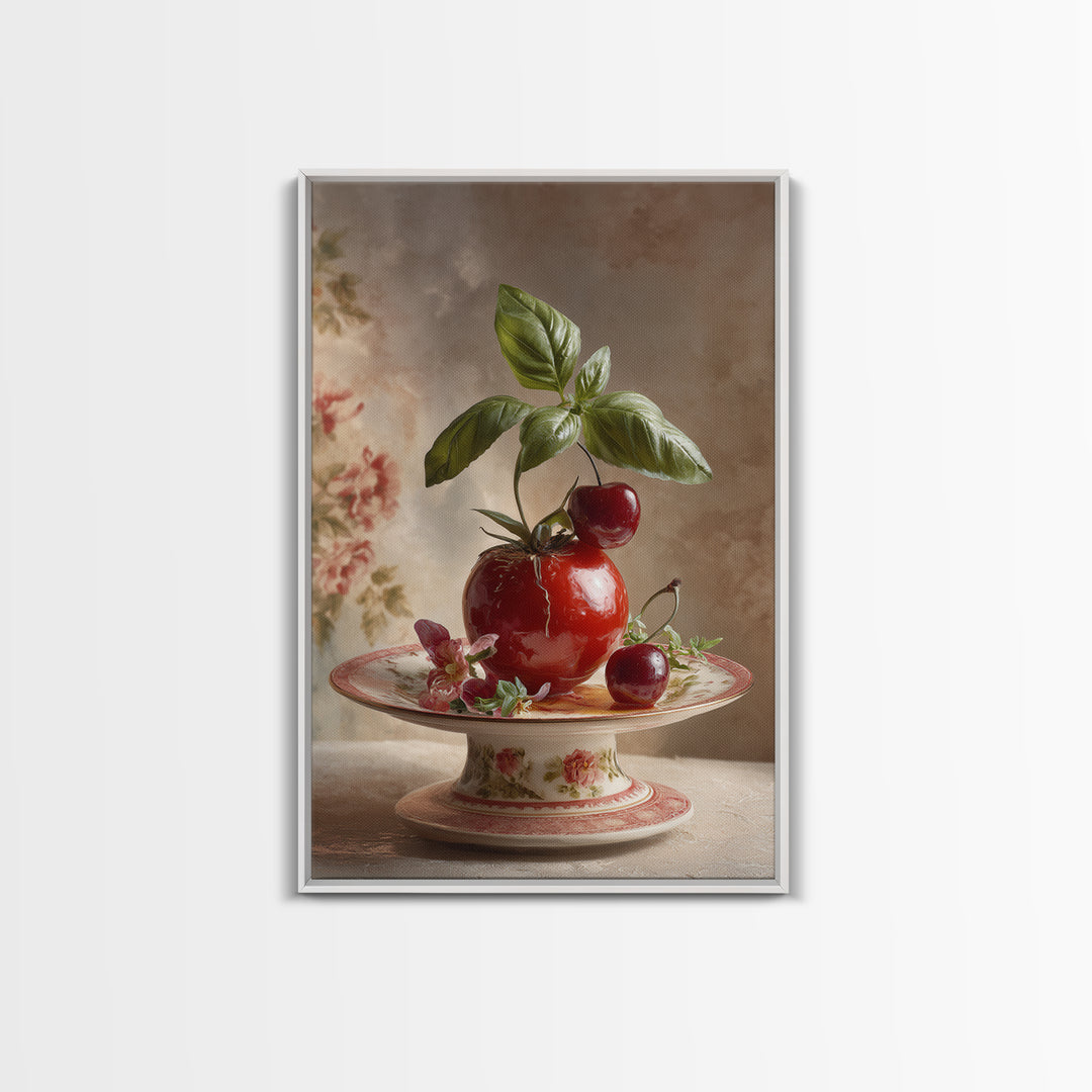 Cherry Tart Still Life Framed Canvas Print, Bakery Art, Watercolor Painting, Bakery Decor, Patisserie, Aesthetic Wall Art, BAK-2x3-37