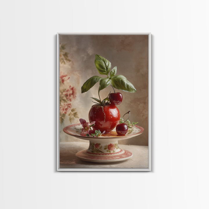 Cherry Tart Still Life Framed Canvas Print, Bakery Art, Watercolor Painting, Bakery Decor, Patisserie, Aesthetic Wall Art, BAK-2x3-37