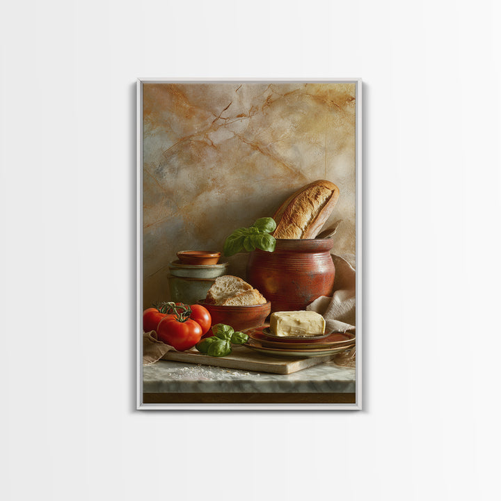 Baguette and Butter Still Life on Marble Canvas Print, Bakery Art, Contemporary Art, Bakery Decor, Fine Art, Patisserie, BAK-2x3-40