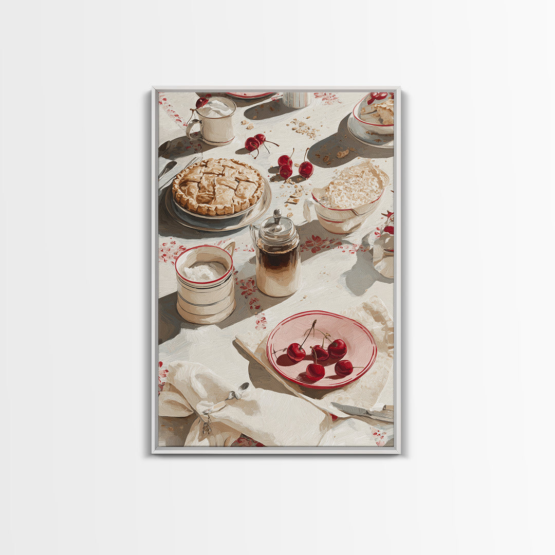 Retro Diner Pie Illustration Framed Canvas Print, Bakery Art, Bakery Decor, Watercolor Art, Patisserie, Kitchen Prints, BAK-2x3-48