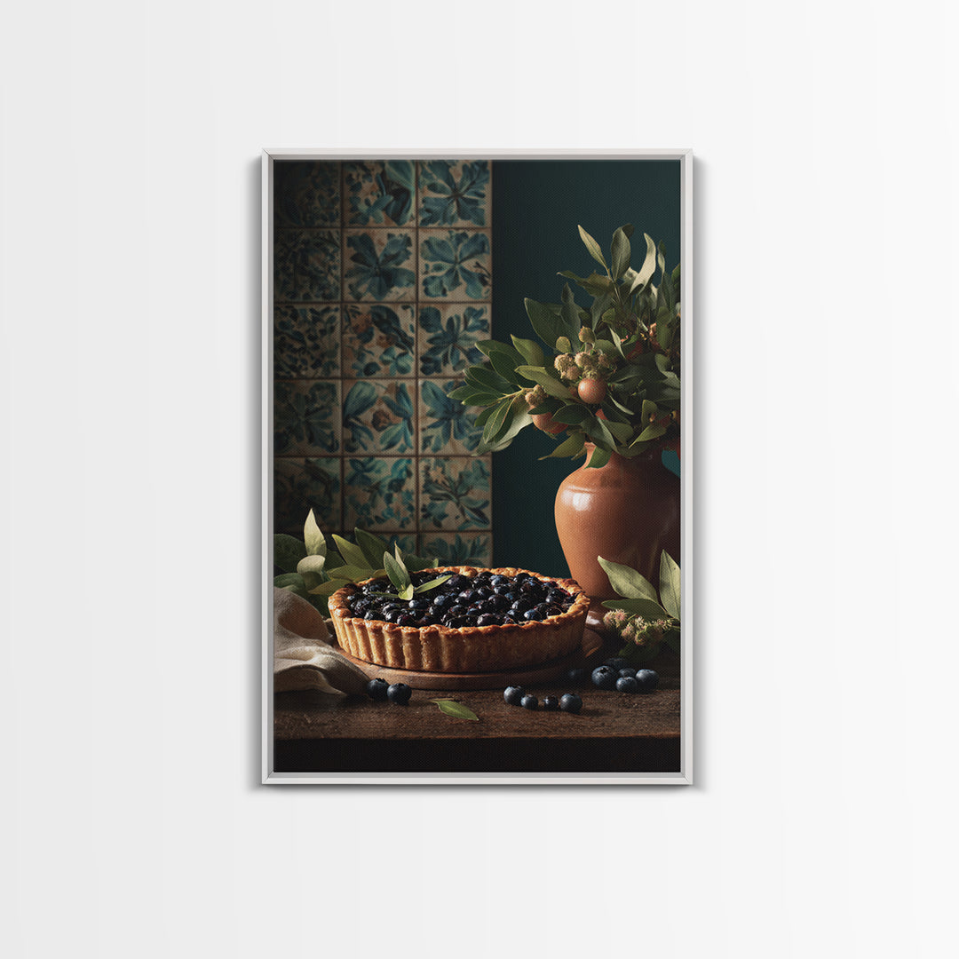 Blueberry Galette with Rustic Farmhouse Texture Framed Canvas Print, Bakery Art, Digital Print, Bakery Decor, Patisserie, BAK-2x3-55