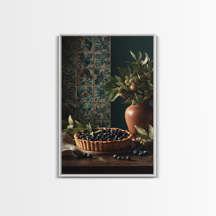 Blueberry Galette with Rustic Farmhouse Texture Framed Canvas Print, Bakery Art, Digital Print, Bakery Decor, Patisserie, BAK-2x3-55