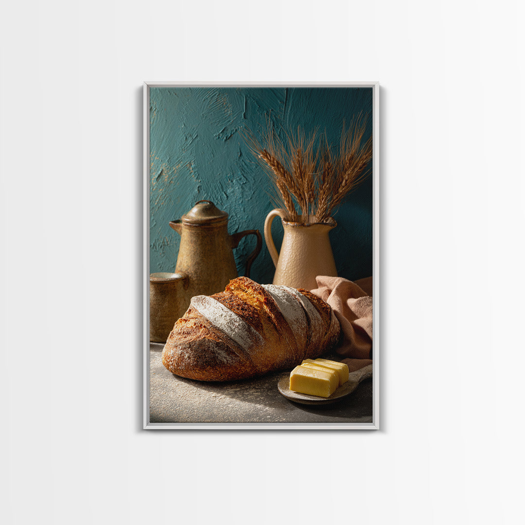 Rustic Loaf of Bread Framed Canvas Print, Bakery Art, Kitchen Art, Bakery Decor, Fine Art, Patisserie, Neutral Wall Art, BAK-2x3-60