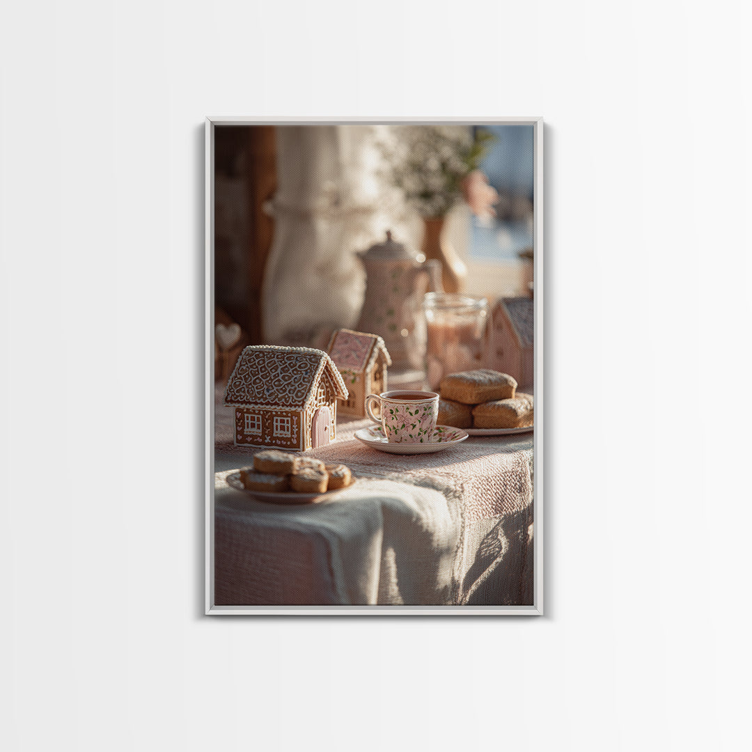 Gingerbread Houses in Charming Folk Art Style Canvas Print, Bakery Art, Digital Print, Bakery Decor, Fine Art, Patisserie, BAK-2x3-70