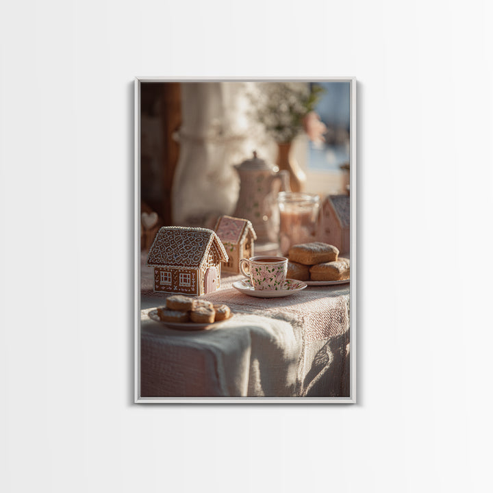 Gingerbread Houses in Charming Folk Art Style Canvas Print, Bakery Art, Digital Print, Bakery Decor, Fine Art, Patisserie, BAK-2x3-70