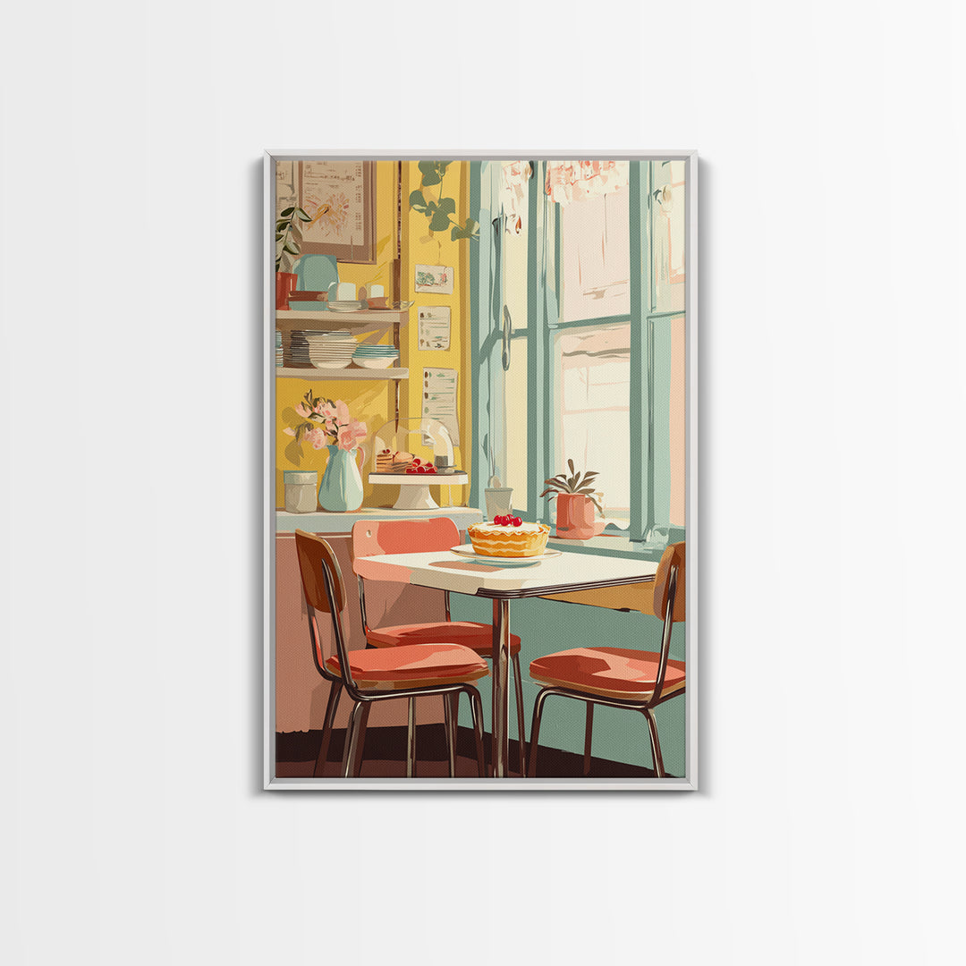 Retro Diner Pie Illustration Canvas Print, Bakery Art, Kitchen Wall Art, Bakery Decor, Oil Painting, Patisserie, BAK-2x3-72