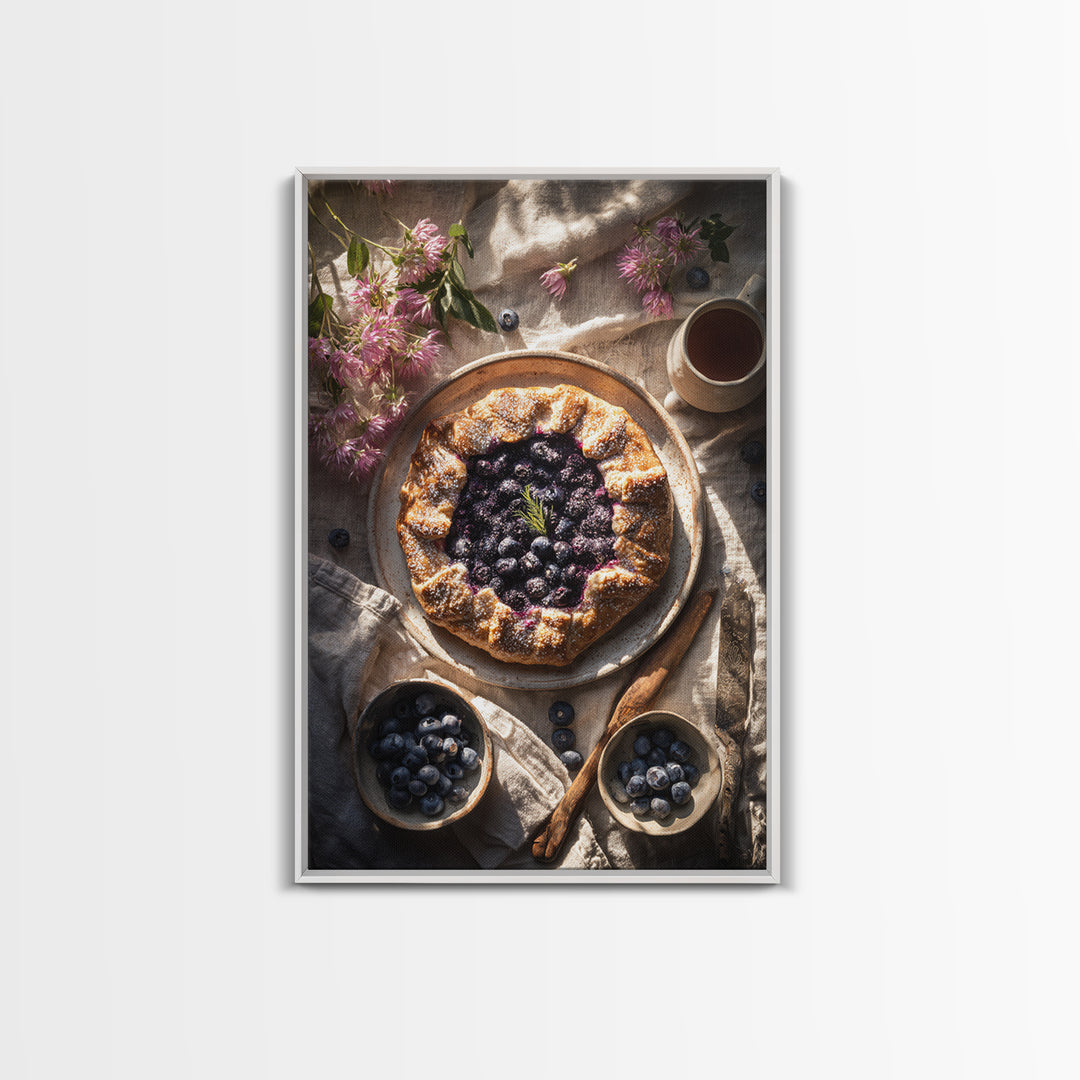 Blueberry Galette with Rustic Farmhouse Texture Canvas Print, Bakery Art, Watercolor Art, Bakery Decor, Fine Art, Patisserie, BAK-2x3-79