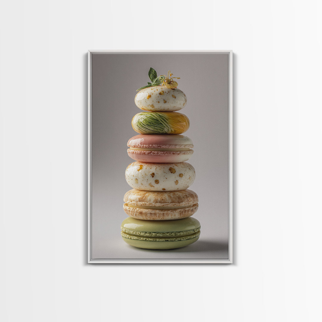 Single Perfect Macaron Tower Framed Canvas Print, Bakery Art, French Wall Art, Bakery Decor, Abstract Art, Patisserie, BAK-2x3-83