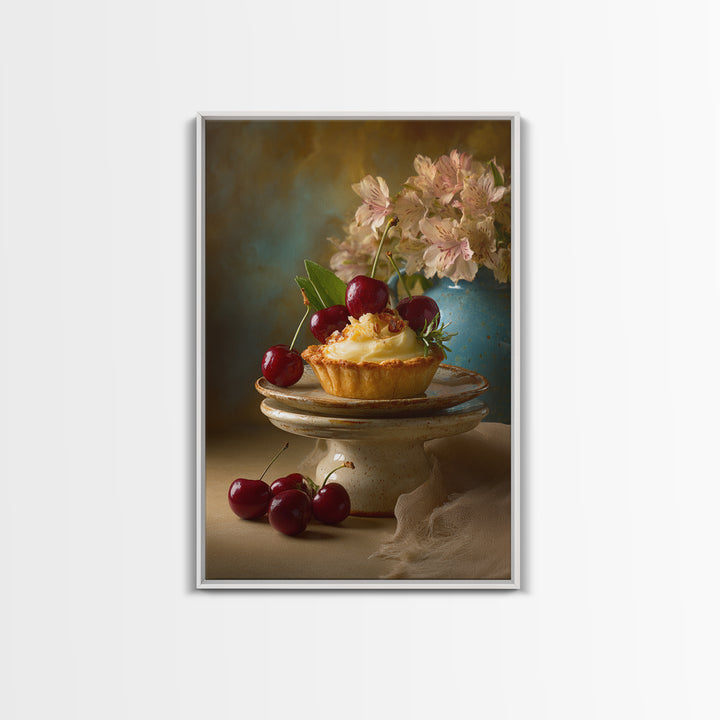 Cherry Tart Still Life Framed Canvas Print, Bakery Art, Neutral Wall Art, Bakery Decor, Fine Art, Patisserie, Statement Artwork, BAK-2x3-85