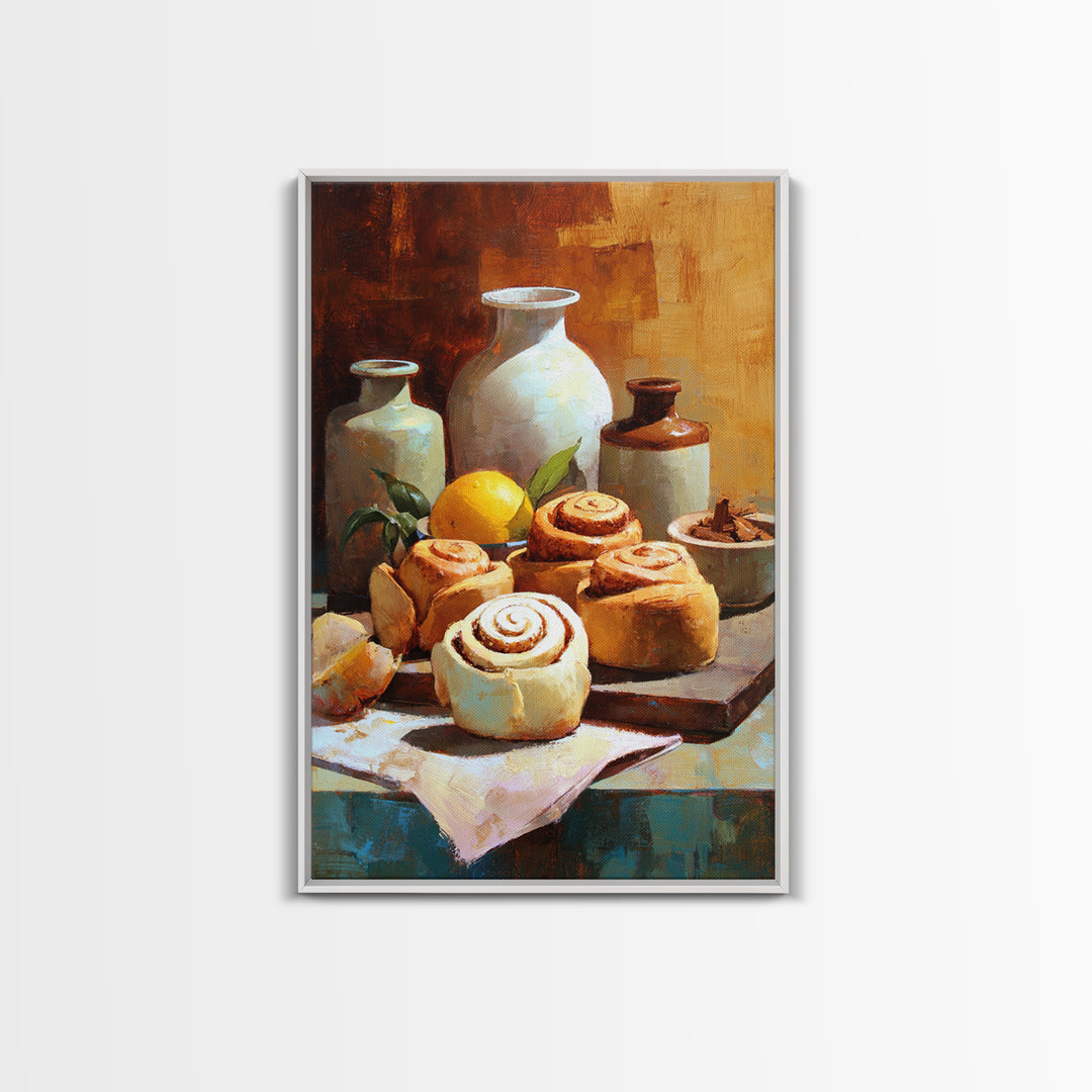 Cinnamon Rolls in a Warm Country Kitchen Canvas Print, Bakery Art, Kids Art, Bakery Decor, Fine Art, Patisserie, BAK-2x3-91