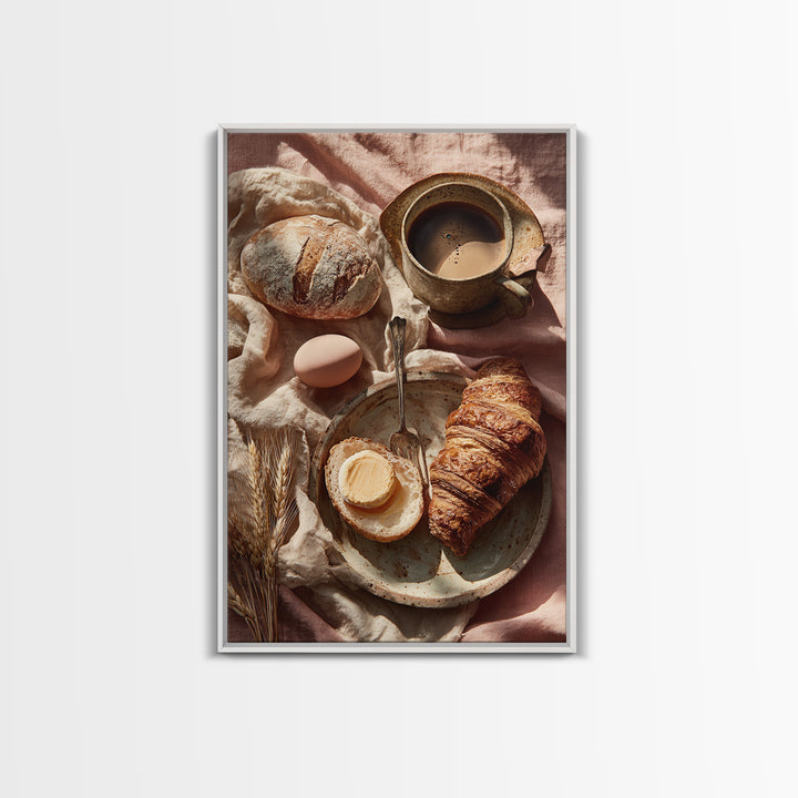 Painterly Eclair and Coffee Still Life Framed Canvas Print, Bakery Art, Bakery Decor, Abstract Art, Patisserie, BAK-2x3-92