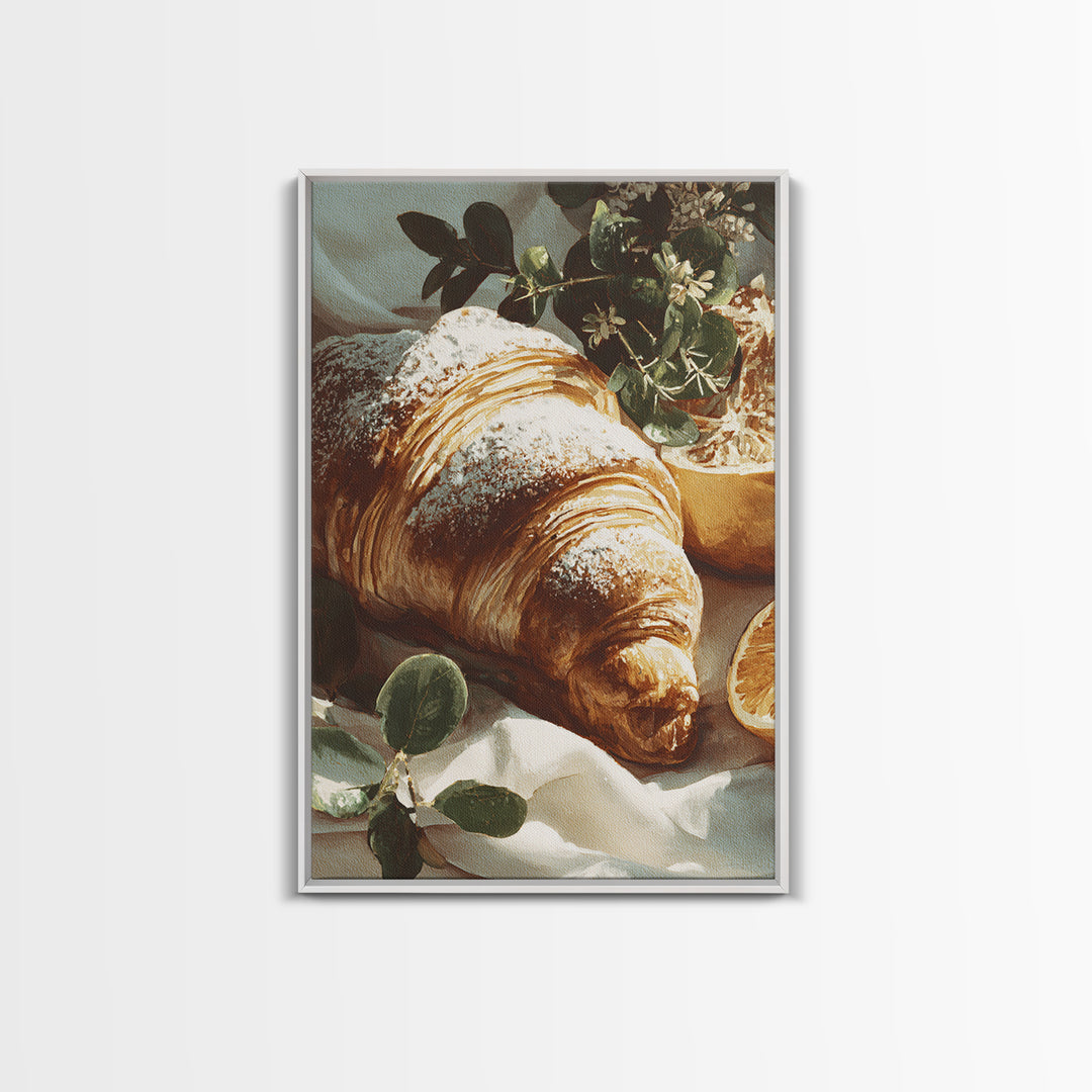 Almond Croissant Closeup Canvas Print, Bakery Art, Bakery, Bakery Decor, Oil Painting, Patisserie, Minimalist Decor, BAK-2x3-95