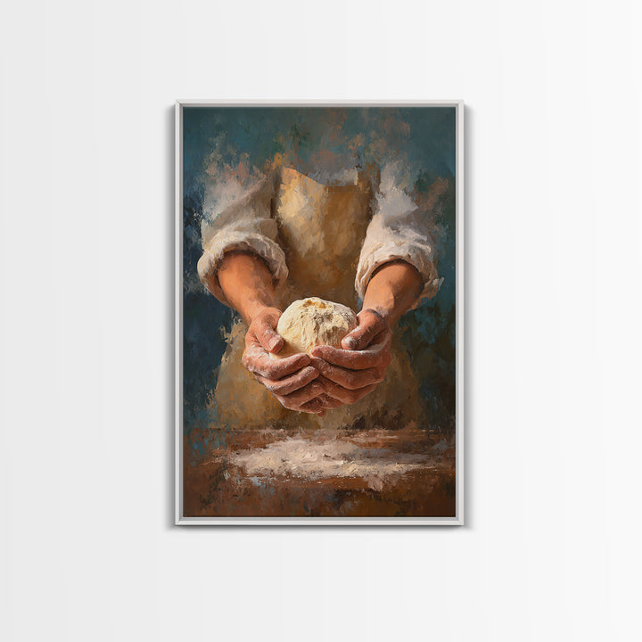 Baker Hands Shaping Dough Framed Canvas Print, Bakery Art, Digital Download Art, Bakery Decor, Patisserie, Neutral Decor, BAK-2x3-97