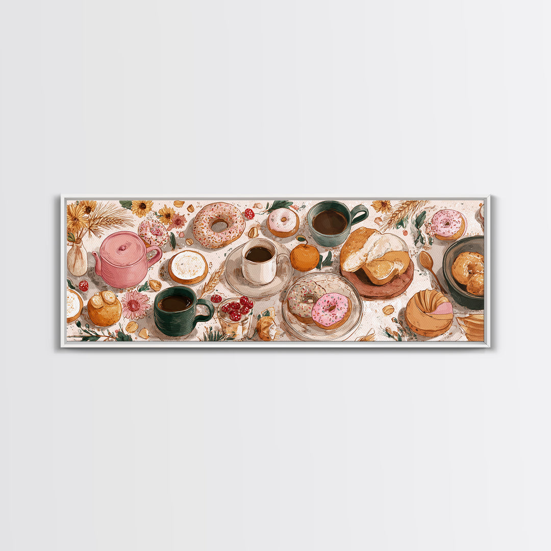 Whimsical Donut Assortment Framed Canvas Print, Bakery Art, Kitchen Art Print, Bakery Decor, Fine Art, Patisserie, Modern Decor, BAK-3x1-1