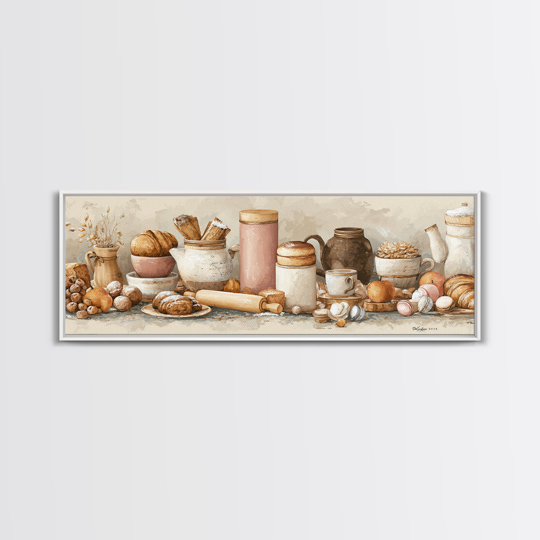 Patisserie Pattern of Rolling Pins and Pastries Canvas Print, Bakery Art, Coffee Wall Art, Bakery Decor, Fine Art, Patisserie, BAK-3x1-13