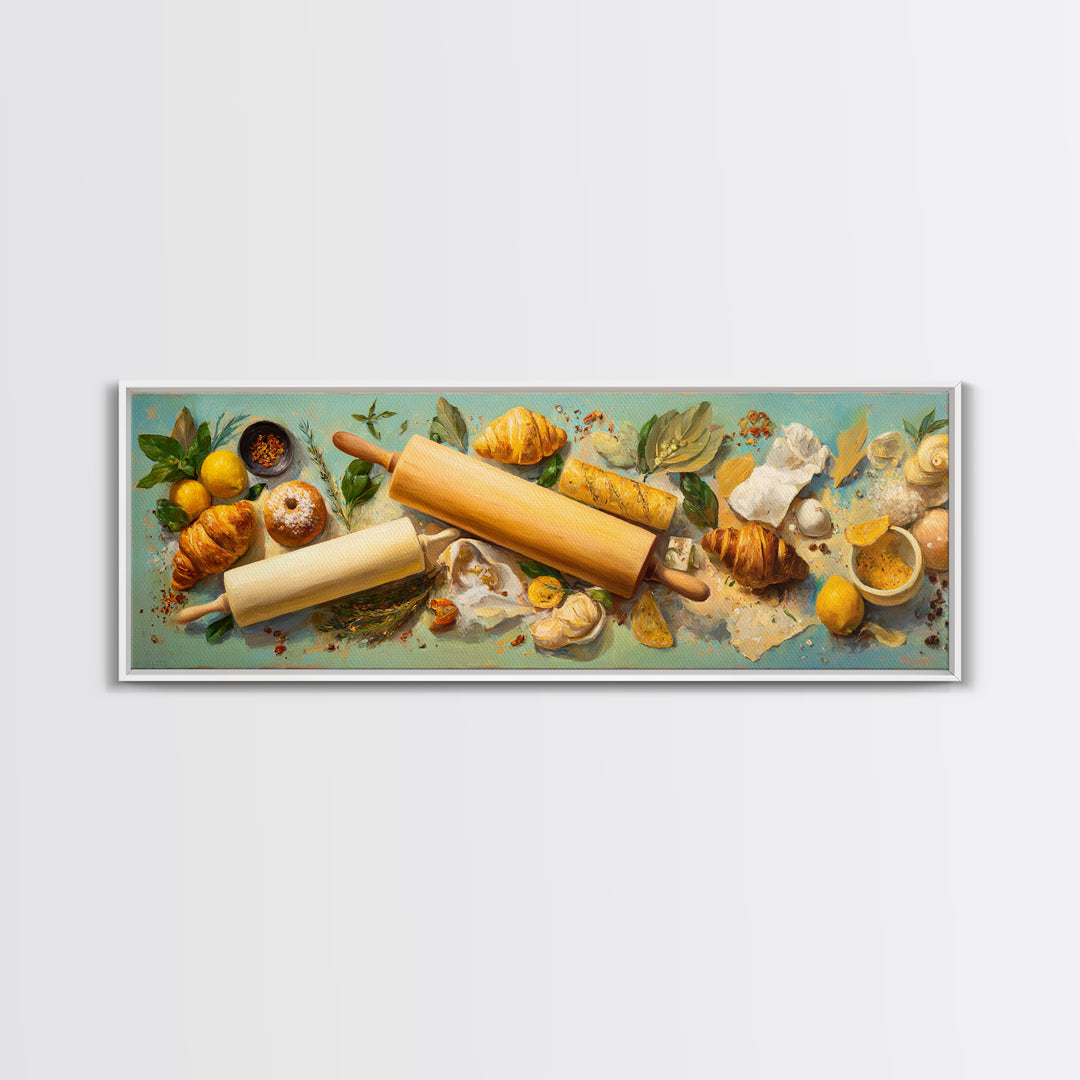 Patisserie Pattern of Rolling Pins and Pastries Canvas Print, Bakery Art, Aesthetic Wall Art, Bakery Decor, Patisserie, BAK-3x1-37