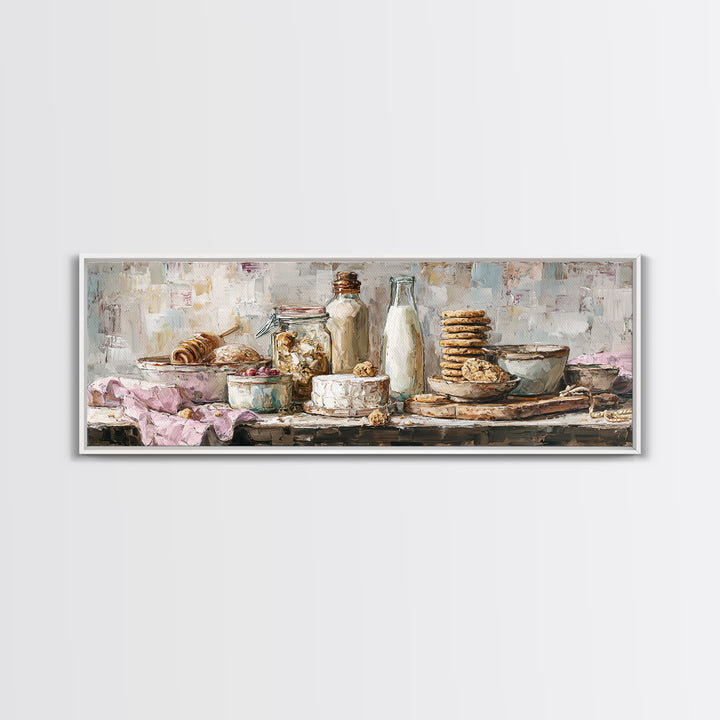 Milk Bottle and Cookies Nostalgic Still Life Canvas Print, Bakery Art, Kitchen Wall Decor, Bakery Decor, Fine Art, Patisserie, BAK-3x1-38