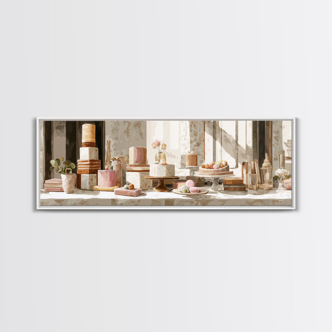 French Patisserie Window Display of Pastel Pastries Canvas Print, Bakery Art, Digital Download Art, Bakery Decor, Patisserie, BAK-3x1-42