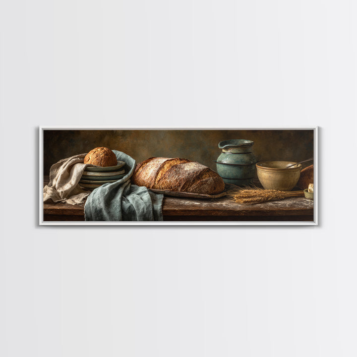 Rustic Loaf of Bread Framed Canvas Print, Bakery Art, Modern Decor, Bakery Decor, Fine Art, Patisserie, Wall Decor, Art Print, BAK-3x1-44