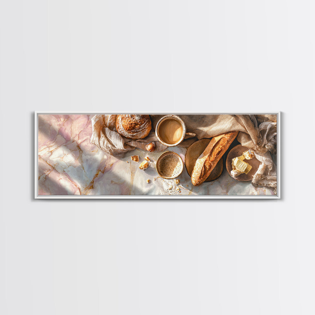 Baguette and Butter Still Life on Marble Canvas Print, Bakery Art, Textured Painting, Bakery Decor, Fine Art, Patisserie, BAK-3x1-48