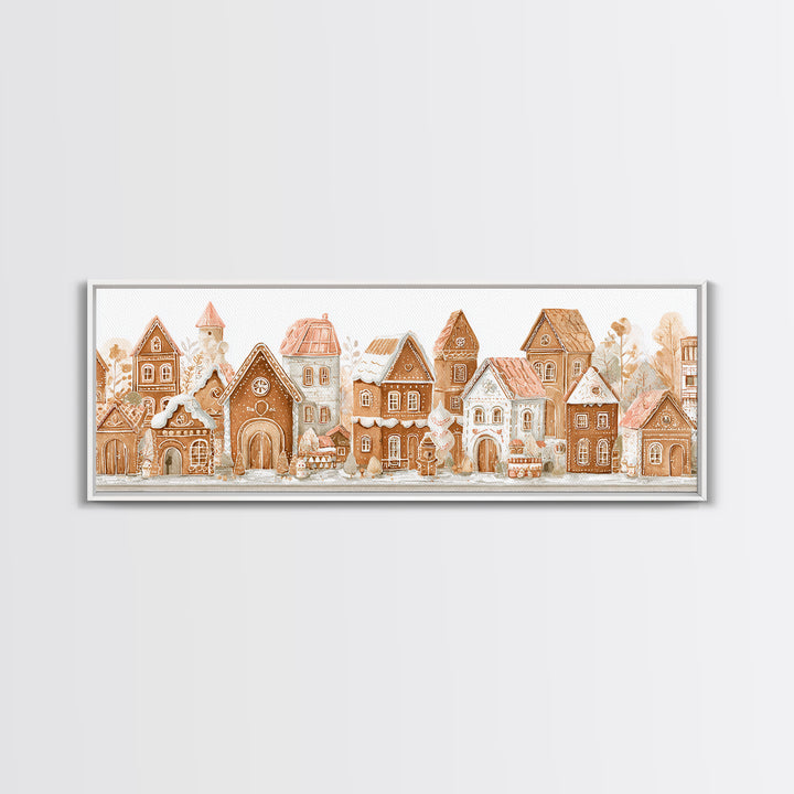 Gingerbread Houses in Charming Folk Art Style Canvas Print, Bakery Art, Kids Art, Bakery Decor, Fine Art, Patisserie, BAK-3x1-54