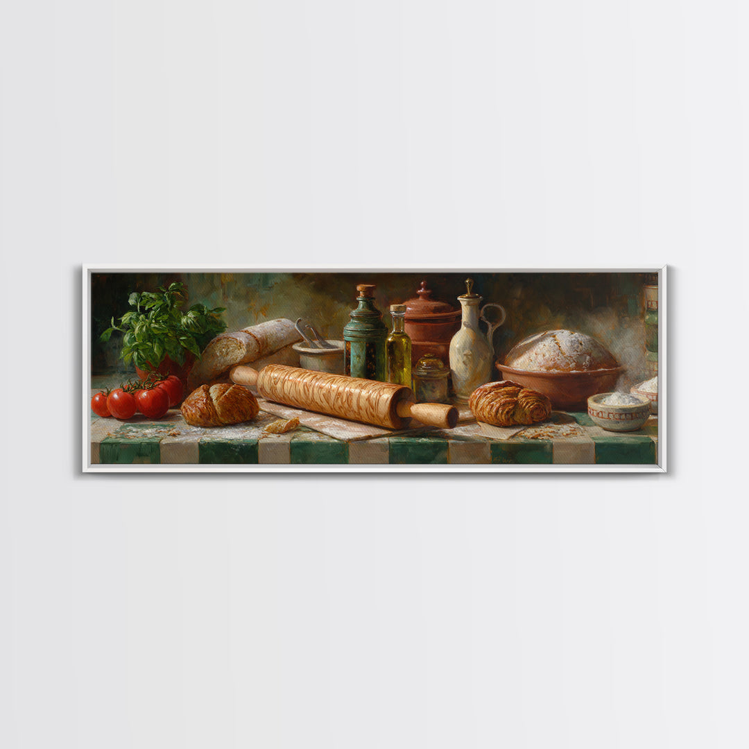 Patisserie Pattern of Rolling Pins and Pastries Canvas Print, Bakery Art, Bakery, Bakery Decor, Oil Painting, Patisserie, BAK-3x1-61